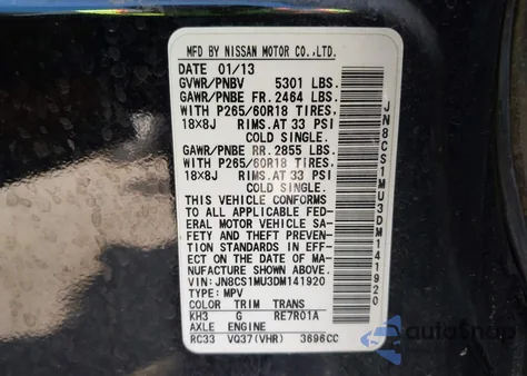 2013 Infiniti Fx37 z USA, uszkodzony, nr VIN JN8CS1MU3DM141920